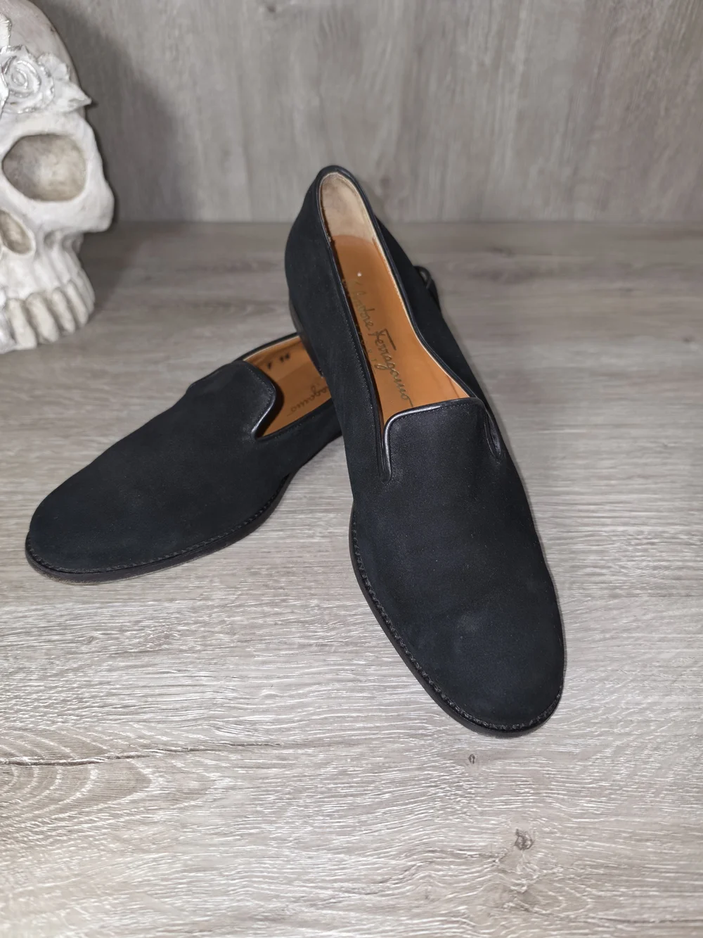 Vintage Salvatore Ferragamo Sport Black Suede Slip-On Loafers 9B